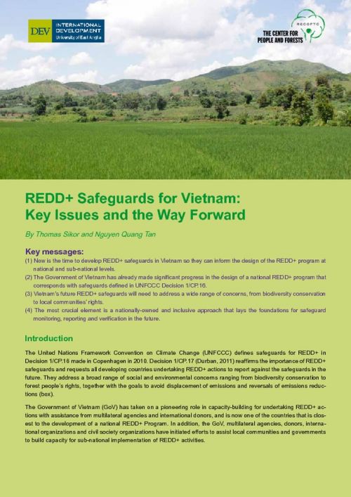 REDD+ Safeguards for Vietnam: Key Issues and the Way Forward