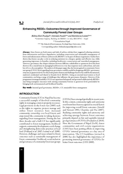 Enhancing REDD+ Outcomes through Improved Governance of Community Forestry User Groups